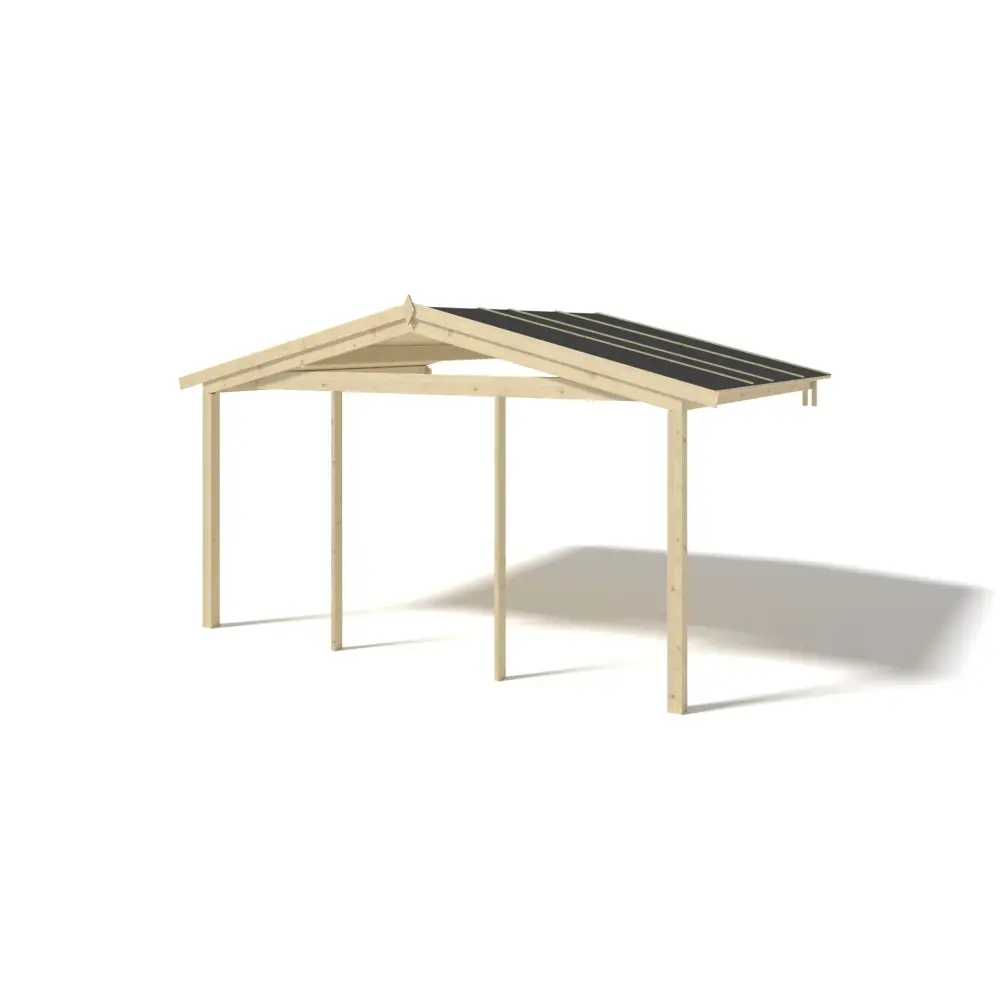 Abri de jardin en bois - 4x4 m + terrasse avec balustrade et avant-toit en bois - 28 m2