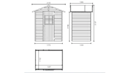 Abri de jardin en bois 2.17 m2 - 1.77x1.23 m - traité - Couleur: vert