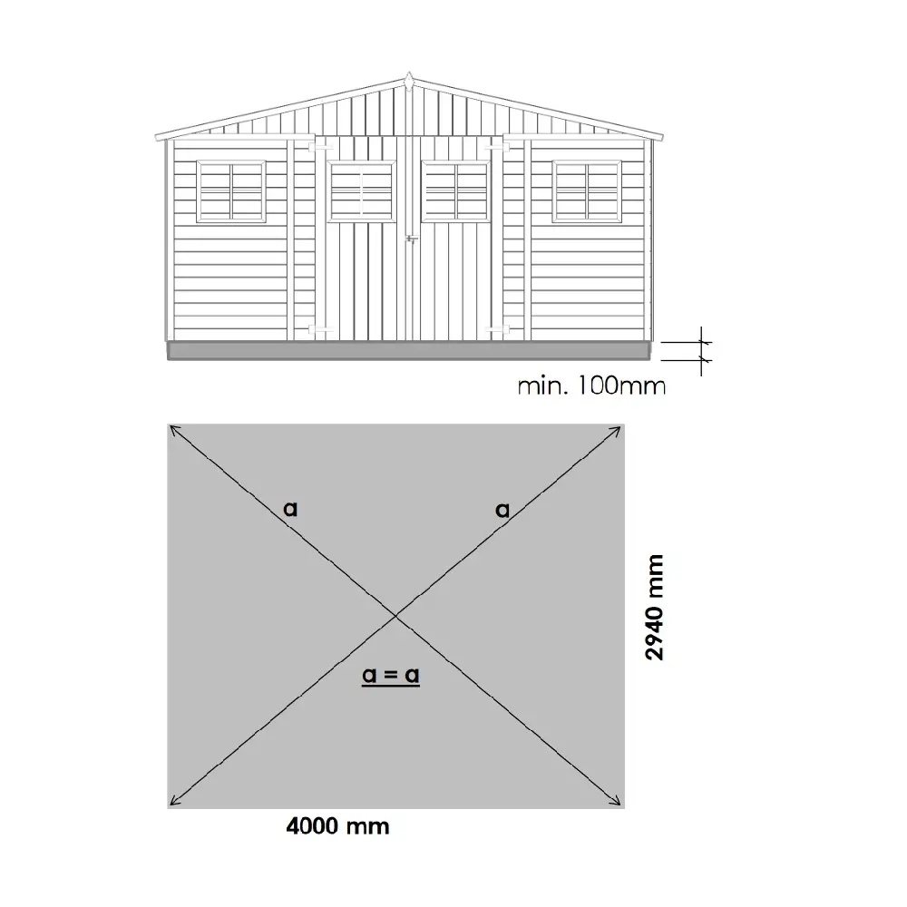 Abri de jardin en bois 11.88 m2 - 4x2.97 m - Couleur: naturel
