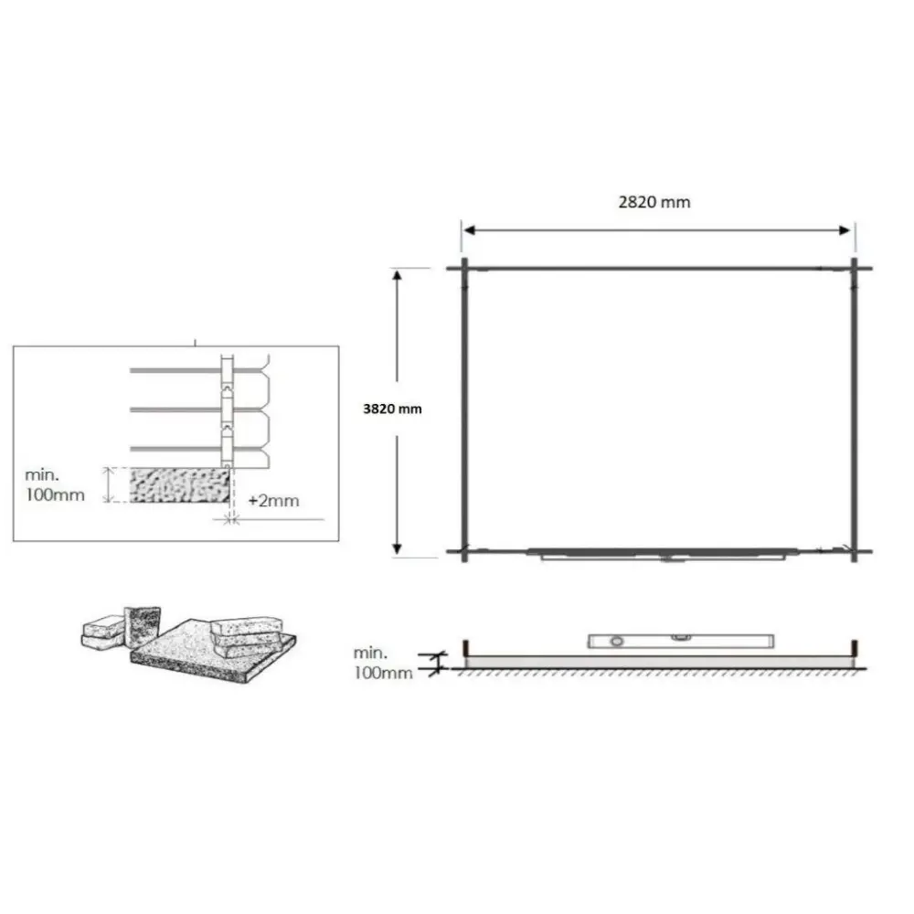Abri de jardin en bois - 12m2 - 3x4m - Ep. 28mm - Couleur: naturel