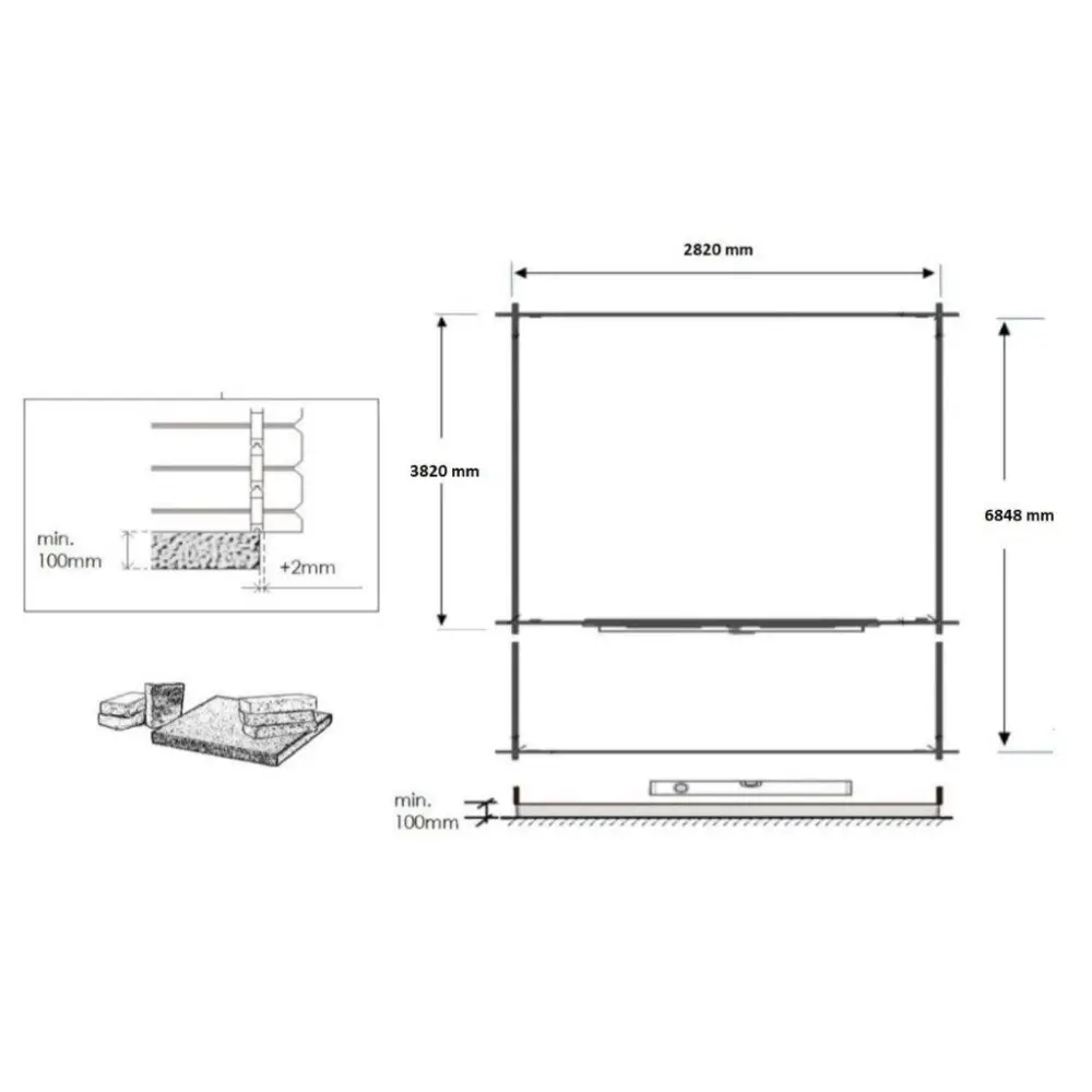 Abri de jardin en bois - 3x4 m + terrasse avec balustrade et avant-toit en bois - 21 m2