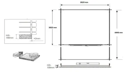 Abri de jardin en bois - 3x4 m + terrasse avec balustrade et avant-toit en bois - 21 m2