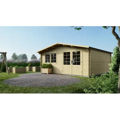 Abri de jardin en bois - 25m2 - 5x5m - Ep. 34mm - Couleur: naturel