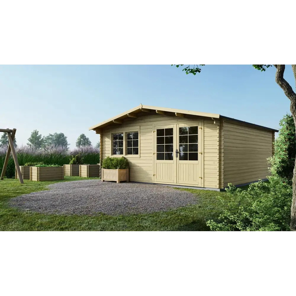 Abri de jardin en bois - 25m2 - 5x5m - Ep. 34mm - Couleur: naturel