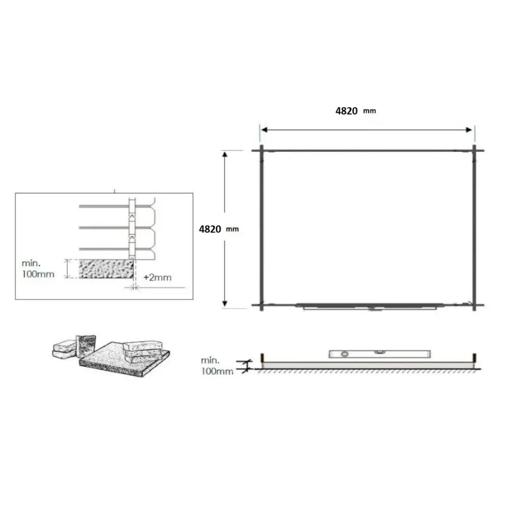 Abri de jardin en bois - 25m2 - 5x5m - Ep. 34mm - Couleur: naturel