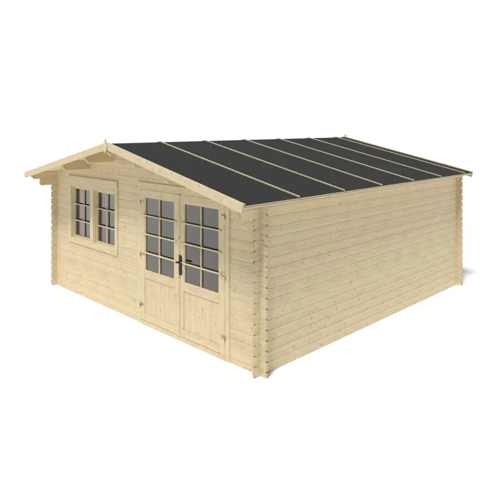 Abri de jardin en bois - 25m2 - 5x5m - Ep. 34mm - Couleur: naturel