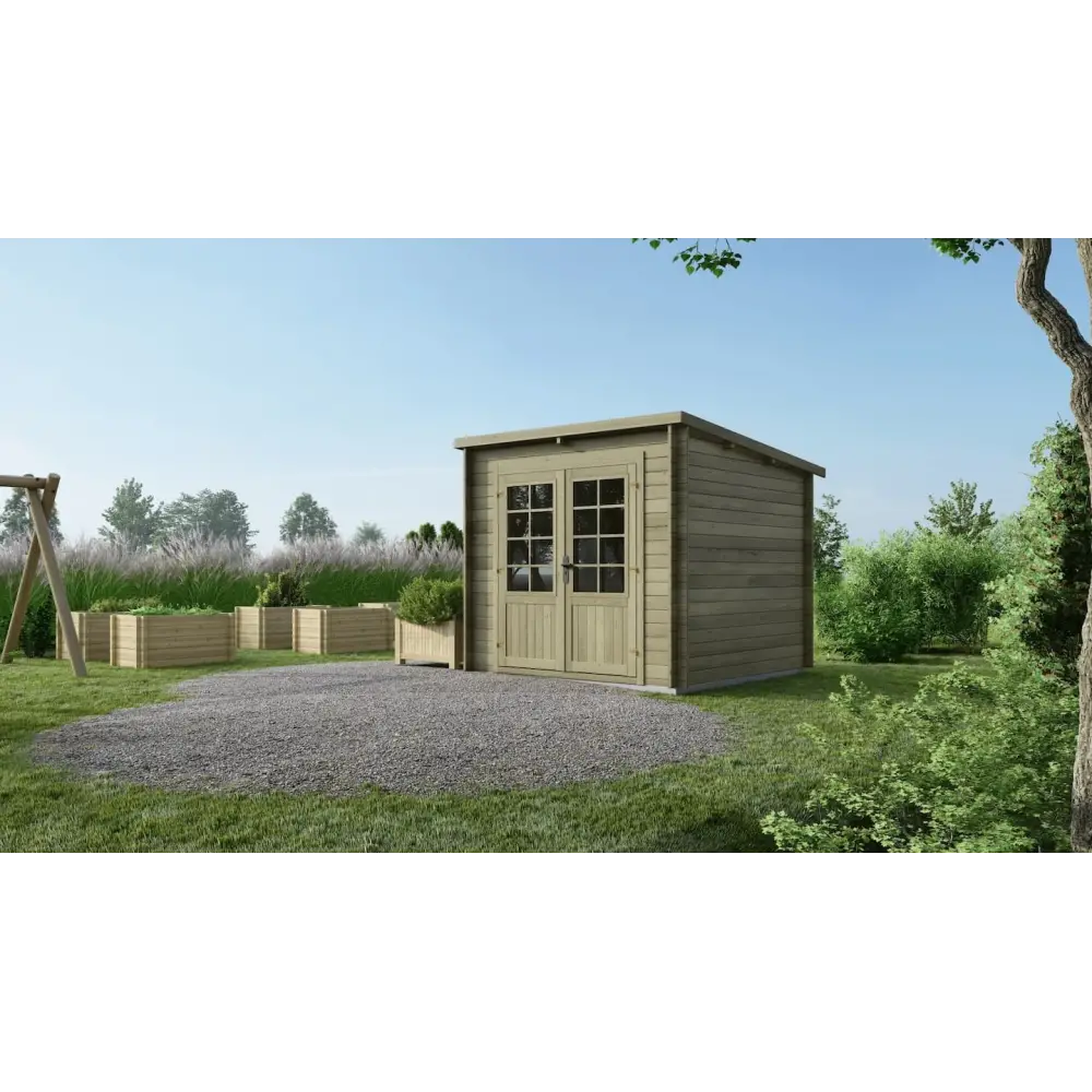 Abri de jardin en bois - 6.25m2 - 2.5x2.5m - Traité - Ep. 28mm - Couleur: vert