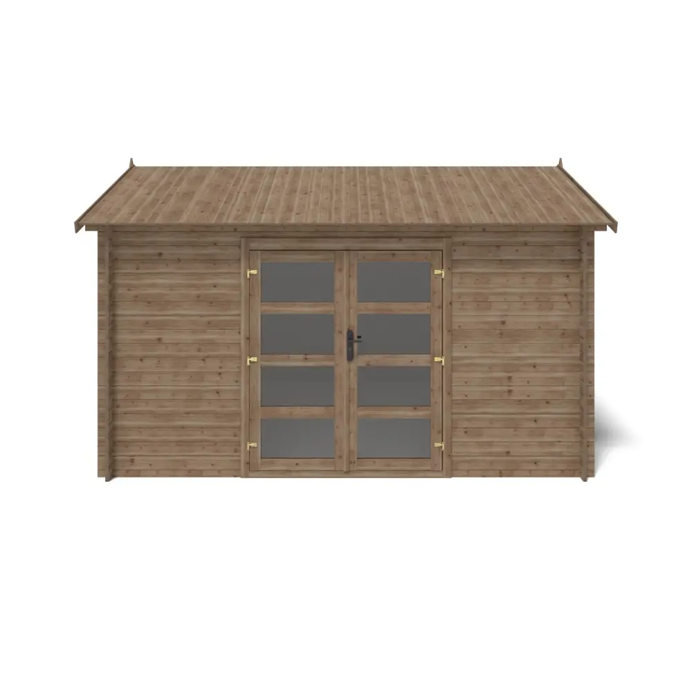 Abri de jardin en bois - 12m2 - 4x3m - Traité - Ep. 28mm - Couleur: marron