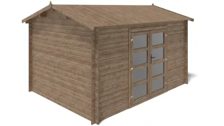 Abri de jardin en bois - 12m2 - 4x3m - Traité - Ep. 28mm - Couleur: marron