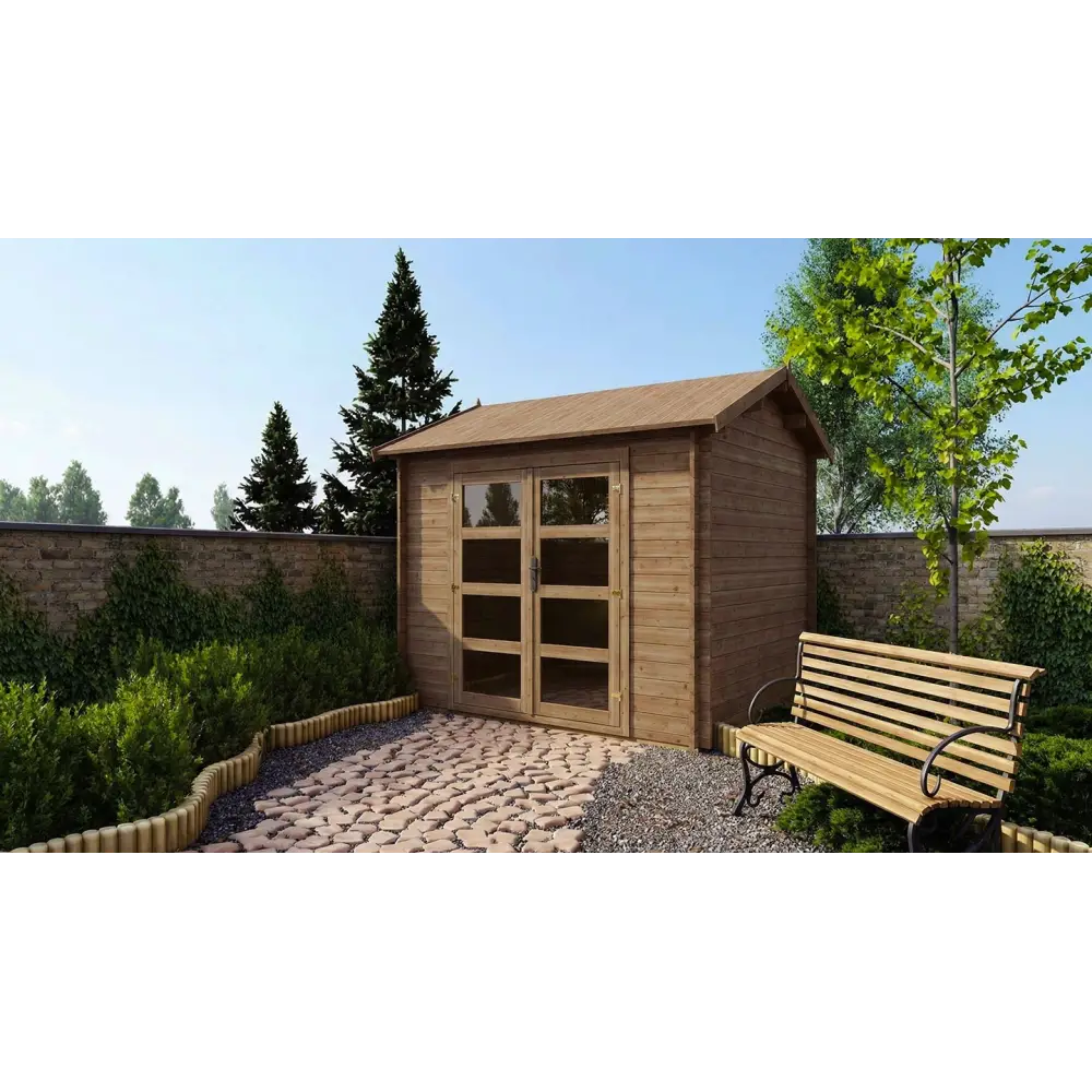 Abri de jardin en bois - 9m2 - 3x3m - Traité - Ep. 28mm - Couleur: marron