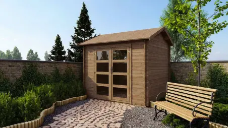 Abri de jardin en bois - 9m2 - 3x3m - Traité - Ep. 28mm - Couleur: marron