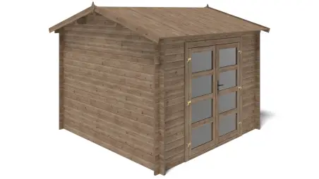 Abri de jardin en bois - 9m2 - 3x3m - Traité - Ep. 28mm - Couleur: marron