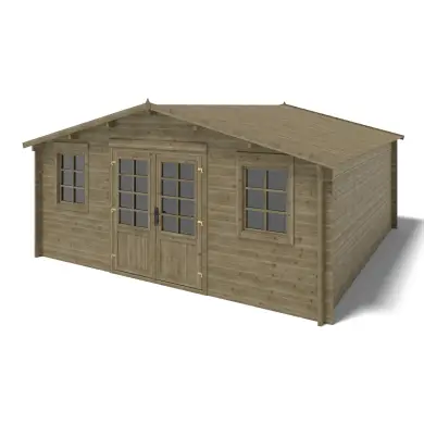 Abri de jardin en bois - 25m2 - 5x5m - Traité - Ep. 40mm - Couleur: vert