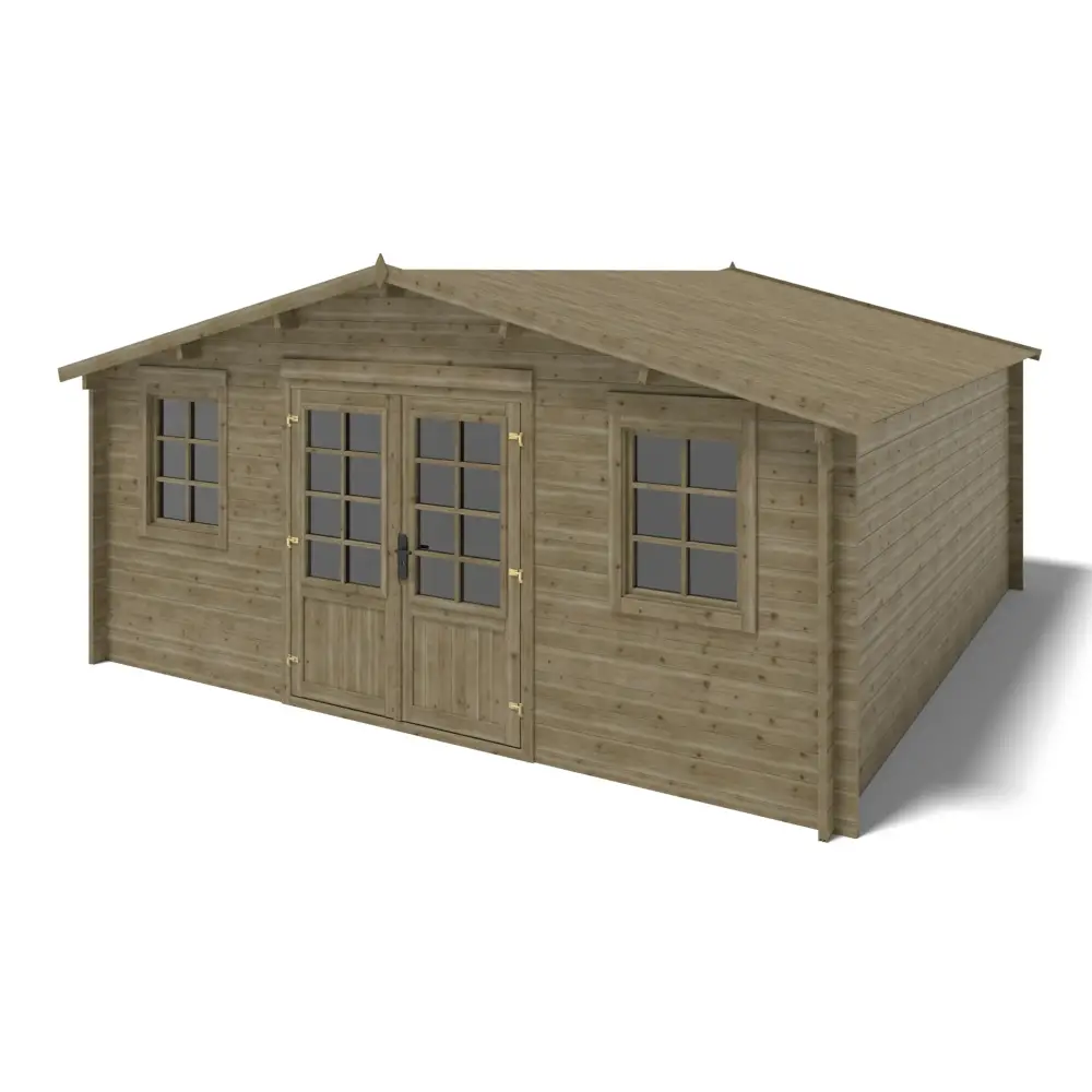 Abri de jardin en bois - 25m2 - 5x5m - Traité - Ep. 40mm - Couleur: vert