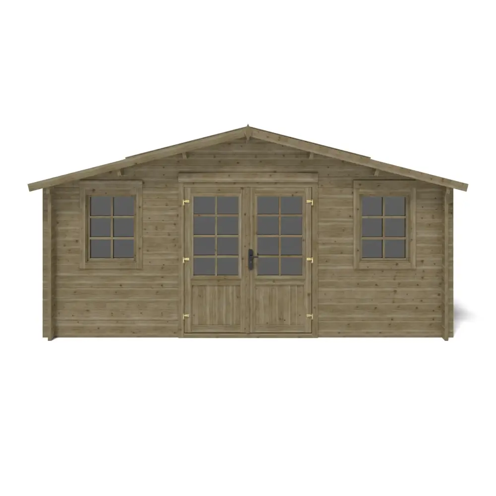 Abri de jardin en bois - 25m2 - 5x5m - Traité - Ep. 40mm - Couleur: vert