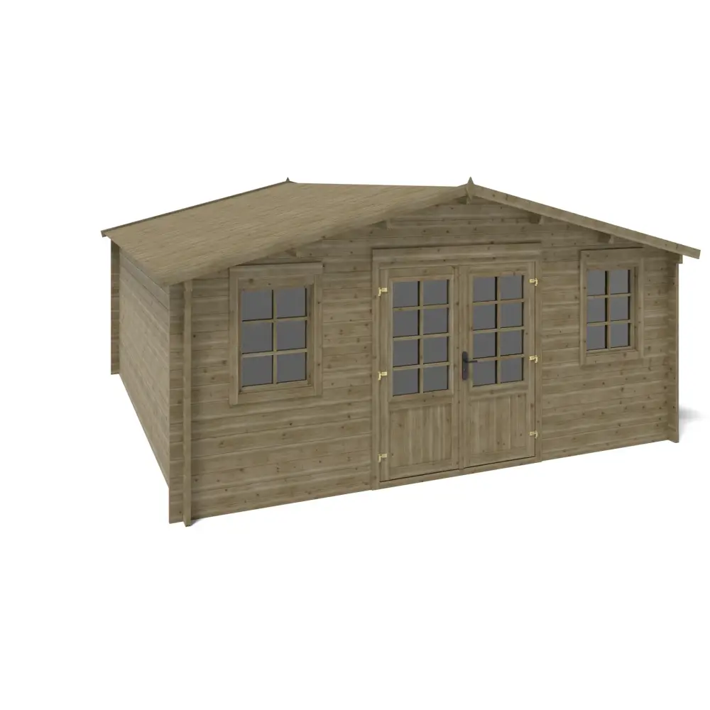 Abri de jardin en bois - 25m2 - 5x5m - Traité - Ep. 40mm - Couleur: vert