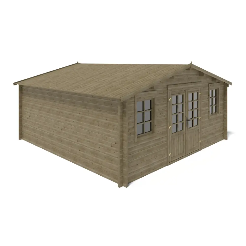 Abri de jardin en bois - 25m2 - 5x5m - Traité - Ep. 40mm - Couleur: vert