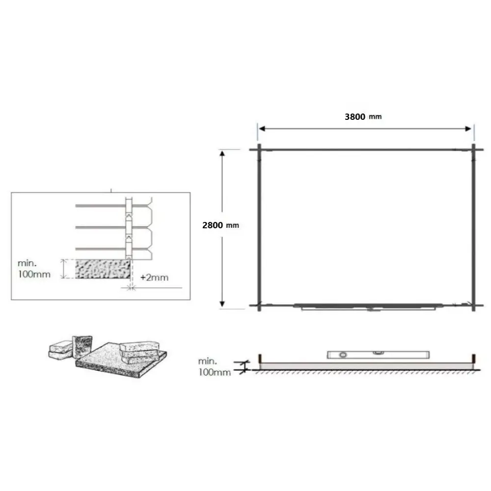 Abri de jardin en bois - 12m2 - 4x3m - Traité - Ep. 40mm - Couleur: vert