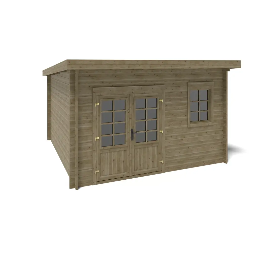 Abri de jardin en bois - 12m2 - 4x3m - Traité - Ep. 40mm - Couleur: vert