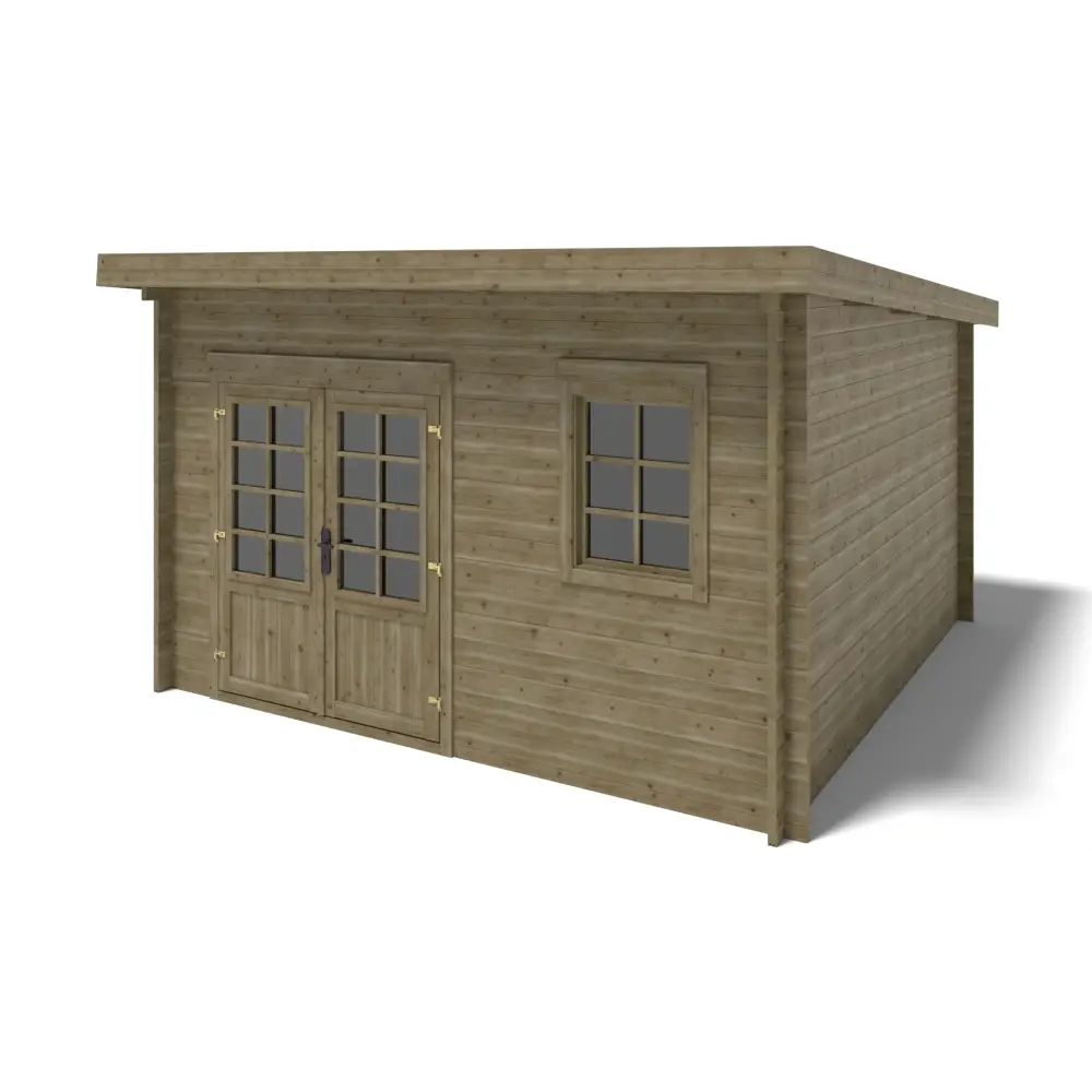 Abri de jardin en bois - 16m2 - 4x4m - Traité - Ep. 40mm - Couleur: vert