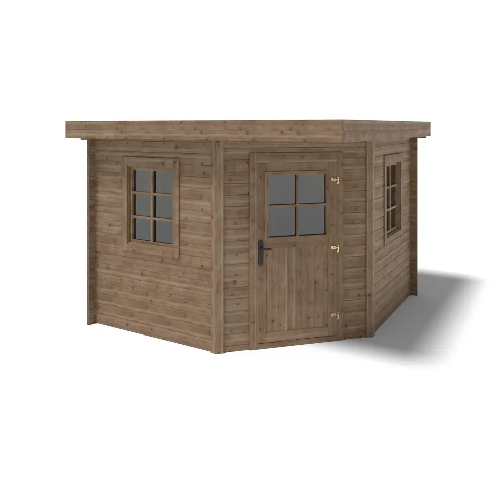 Abri de jardin en bois - 8m2 - 3x3m - Traité - Ep. 28mm - Couleur: marron