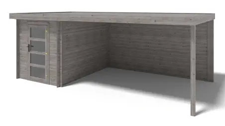 Abri de jardin en bois - 6m2 - 5.84x3m - Traité - Ep. 28mm - Couleur: gris