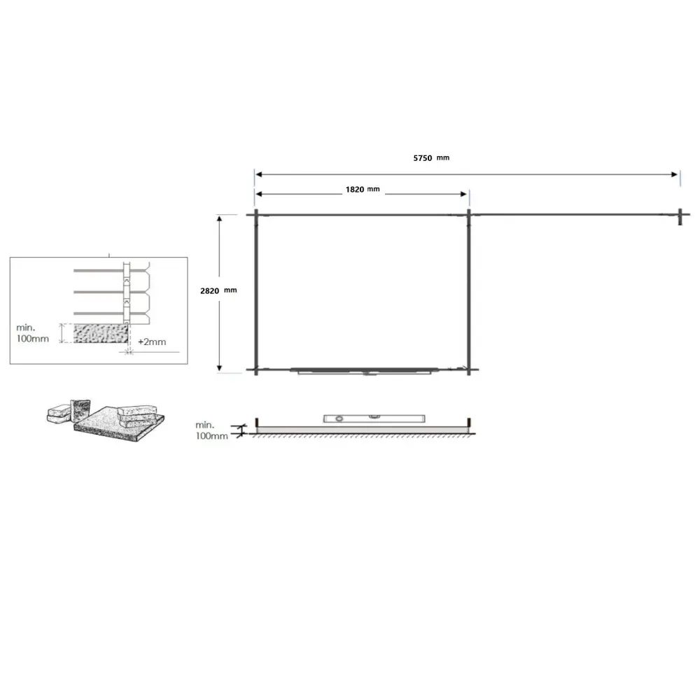 Abri de jardin en bois - 6m2 - 5.84x3m - Traité - Ep. 28mm - Couleur: gris