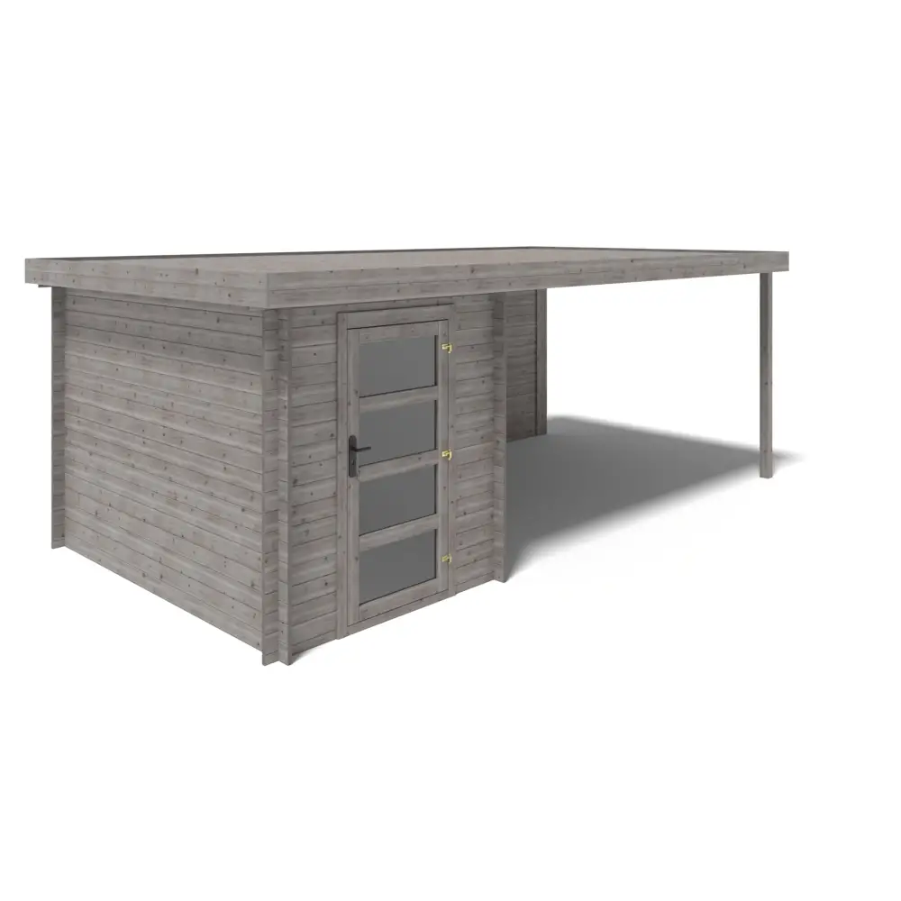 Abri de jardin en bois - 6m2 - 5.84x3m - Traité - Ep. 28mm - Couleur: gris