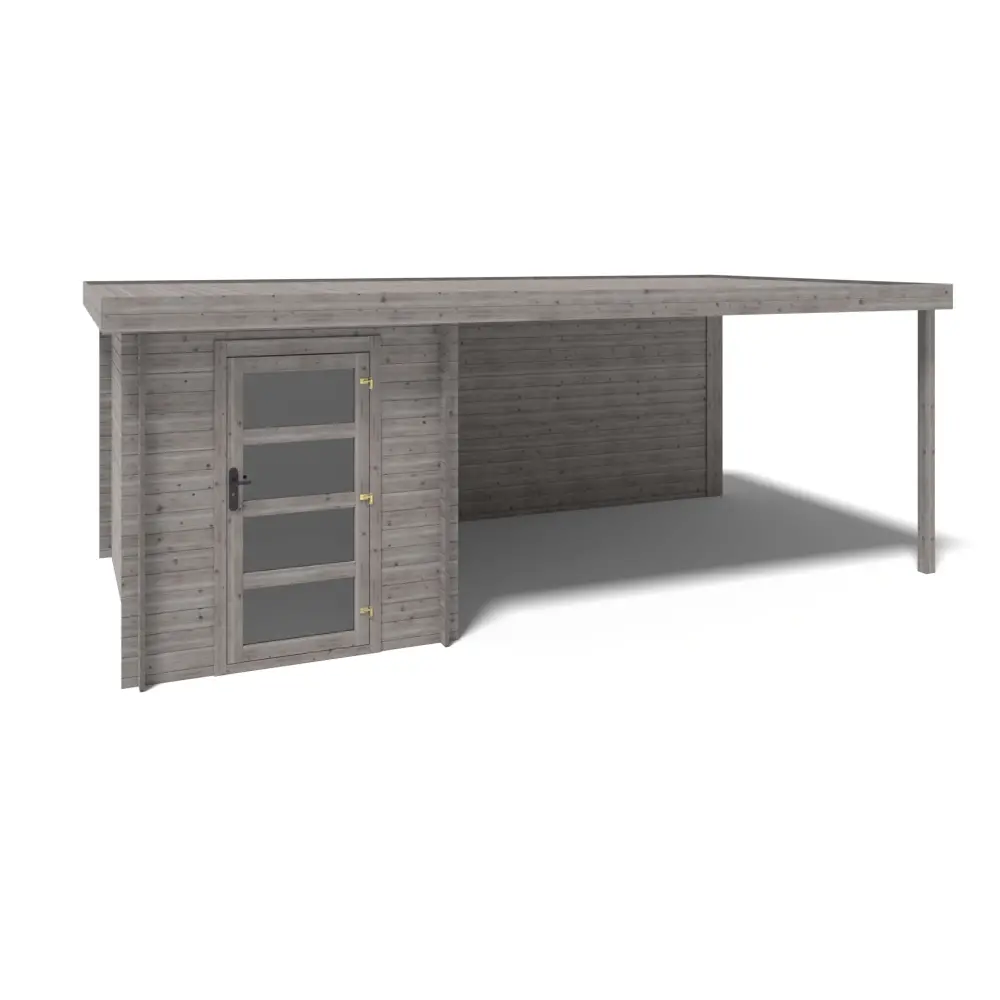 Abri de jardin en bois - 6m2 - 5.84x3m - Traité - Ep. 28mm - Couleur: gris