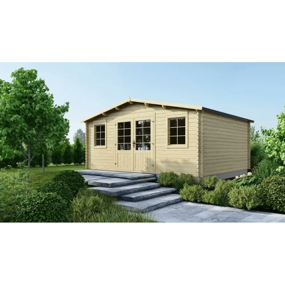 Abri de jardin en bois - 21.42m2 - 5.1x4.2m - Ep. 34mm - Couleur: naturel