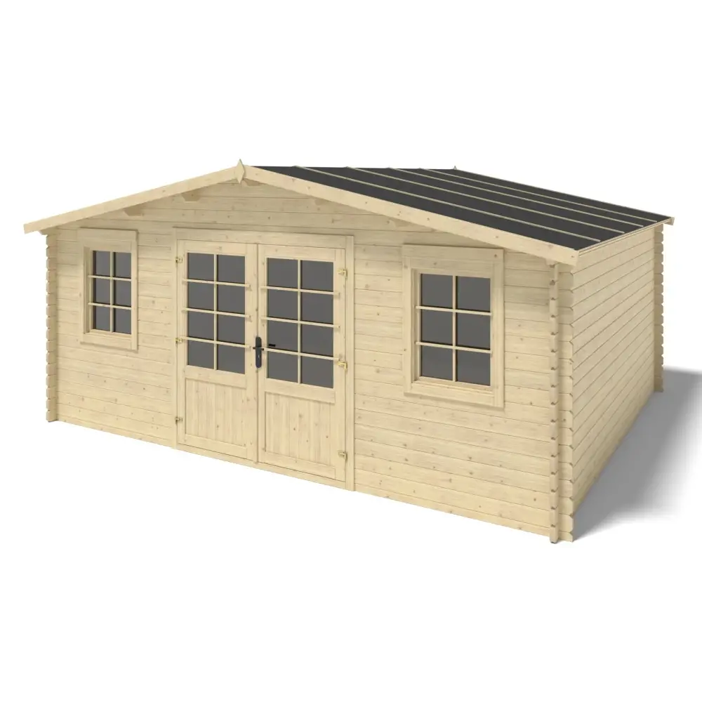 Abri de jardin en bois - 21.42m2 - 5.1x4.2m - Ep. 34mm - Couleur: naturel