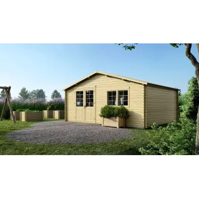 Abri de jardin en bois - 30m2 - 6x5m - Ep. 40mm - Couleur: naturel