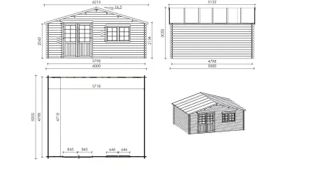 Abri de jardin en bois - 30m2 - 6x5m - Ep. 40mm - Couleur: naturel