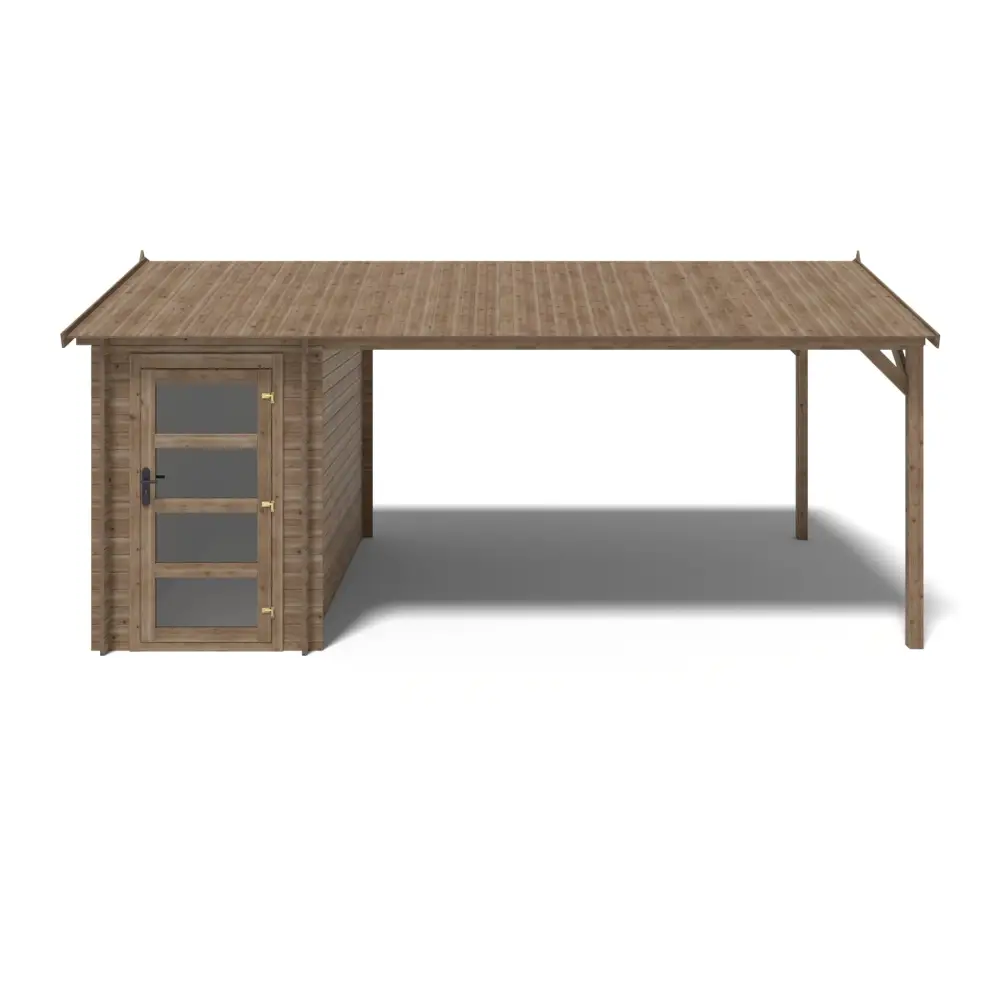 Abri de jardin en bois - 1.5x3 m avec extension de 1.5x2.76 m - 15.56 m² - Traité