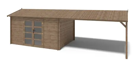 Abri de jardin en bois - 4x3 m avec extension de 4x2.76 m - 23.06 m² - Traité