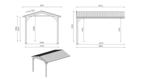 Abri de jardin en bois - 3x3 m avec extension de 3x2.76 m - 20 m² - Traité