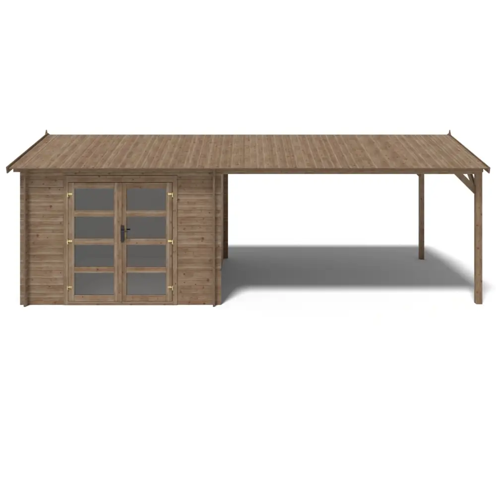 Abri de jardin en bois - 3x3 m avec extension de 3x2.76 m - 20 m² - Traité