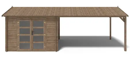 Abri de jardin en bois - 3x3 m avec extension de 3x2.76 m - 20 m² - Traité