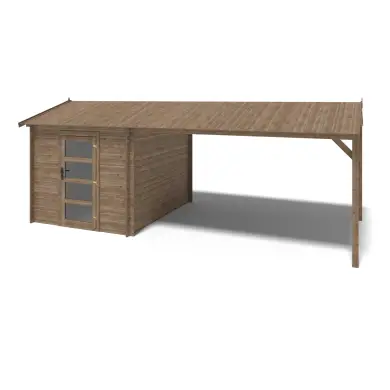 Abri de jardin en bois - 2.5x3 m avec extension de 2.5x2.76 m - 18.56 m² - Traité