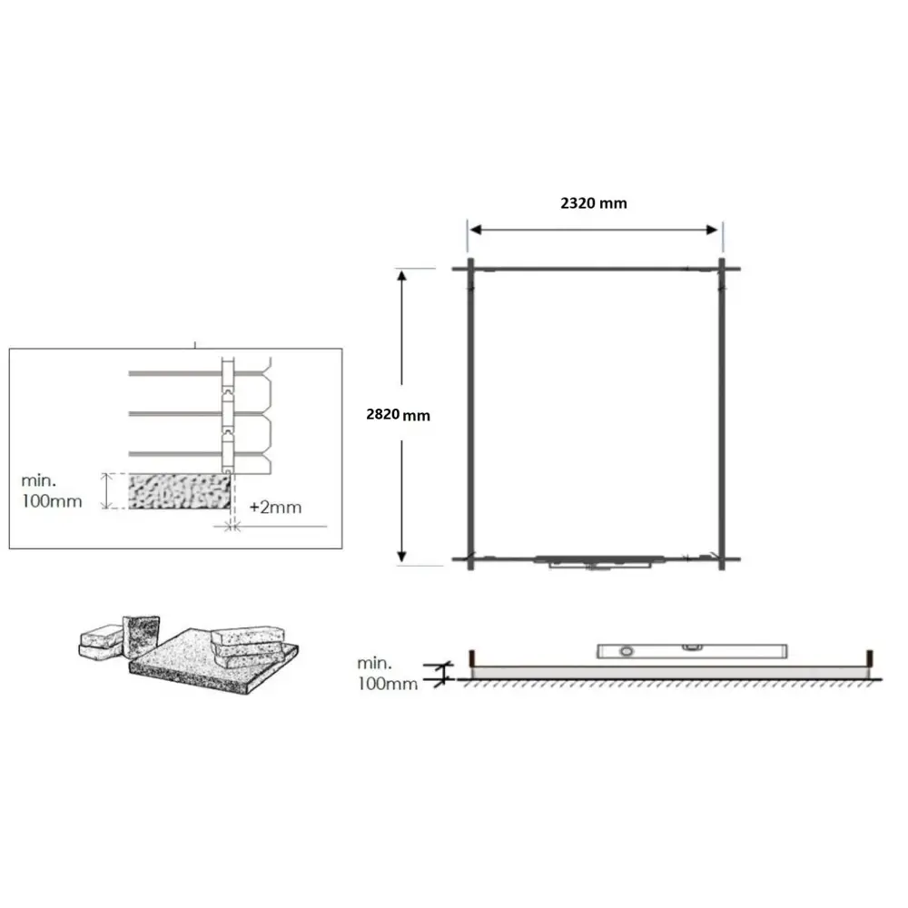 Abri de jardin en bois - 2.5x3 m avec extension de 2.5x2.76 m - 18.56 m² - Traité