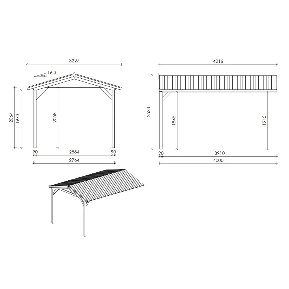 Abri de jardin en bois - 2.5x3 m avec extension de 2.5x2.76 m - 18.56 m² - Traité