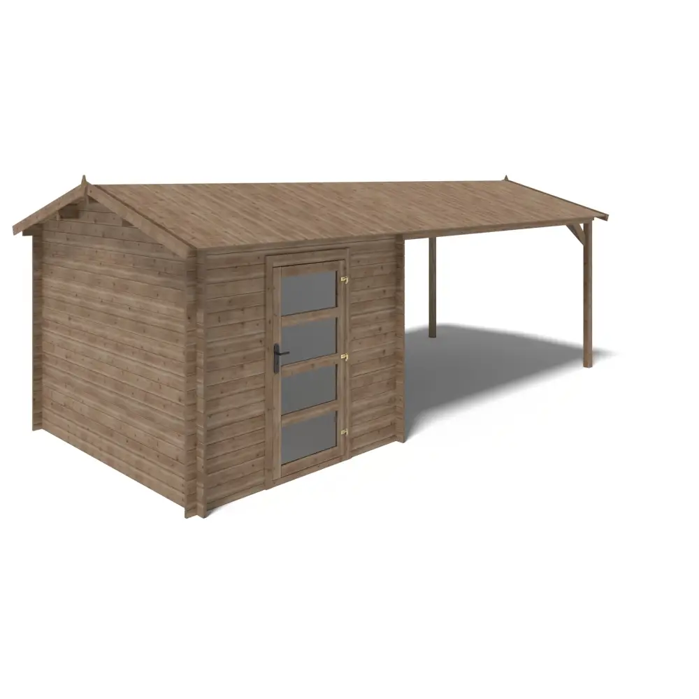 Abri de jardin en bois - 2.5x3 m avec extension de 2.5x2.76 m - 18.56 m² - Traité