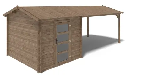 Abri de jardin en bois - 2.5x3 m avec extension de 2.5x2.76 m - 18.56 m² - Traité