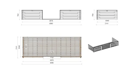 Abri de jardin en bois - 6x6 m + terrasse avec balustrade et avant-toit en bois - 48 m2