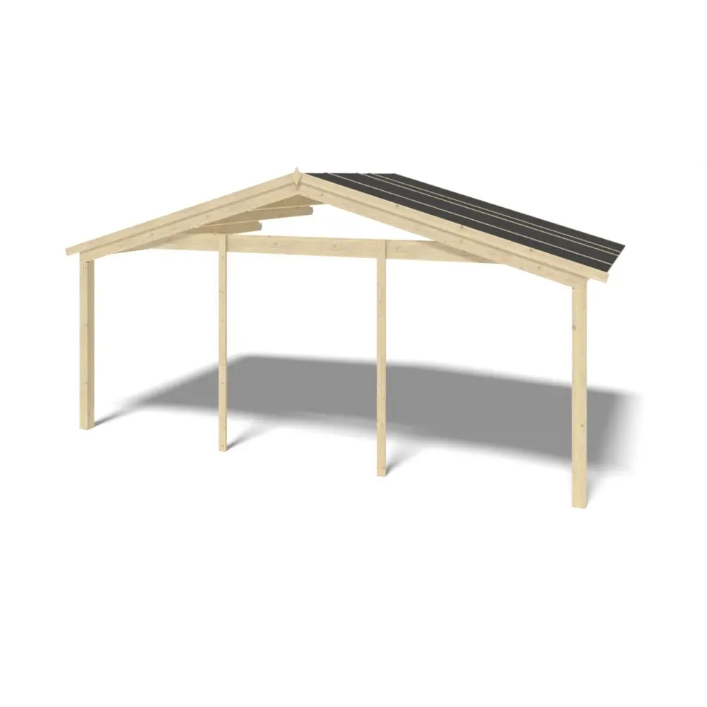 Abri de jardin en bois - 6x6 m + terrasse avec balustrade et avant-toit en bois - 54 m2