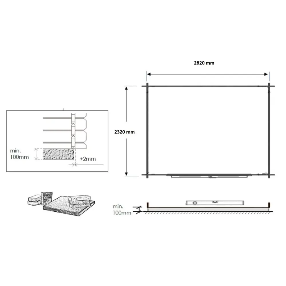 Abri de jardin en bois - 7.5m2 - 3x2.5m - Ep. 28mm - Couleur: naturel