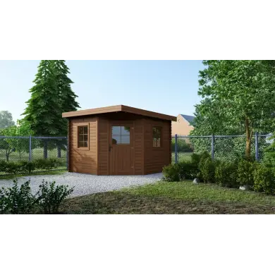Abri de jardin en bois - 8m2 - 3x3m - Traité - Ep. 28mm - Couleur: marron