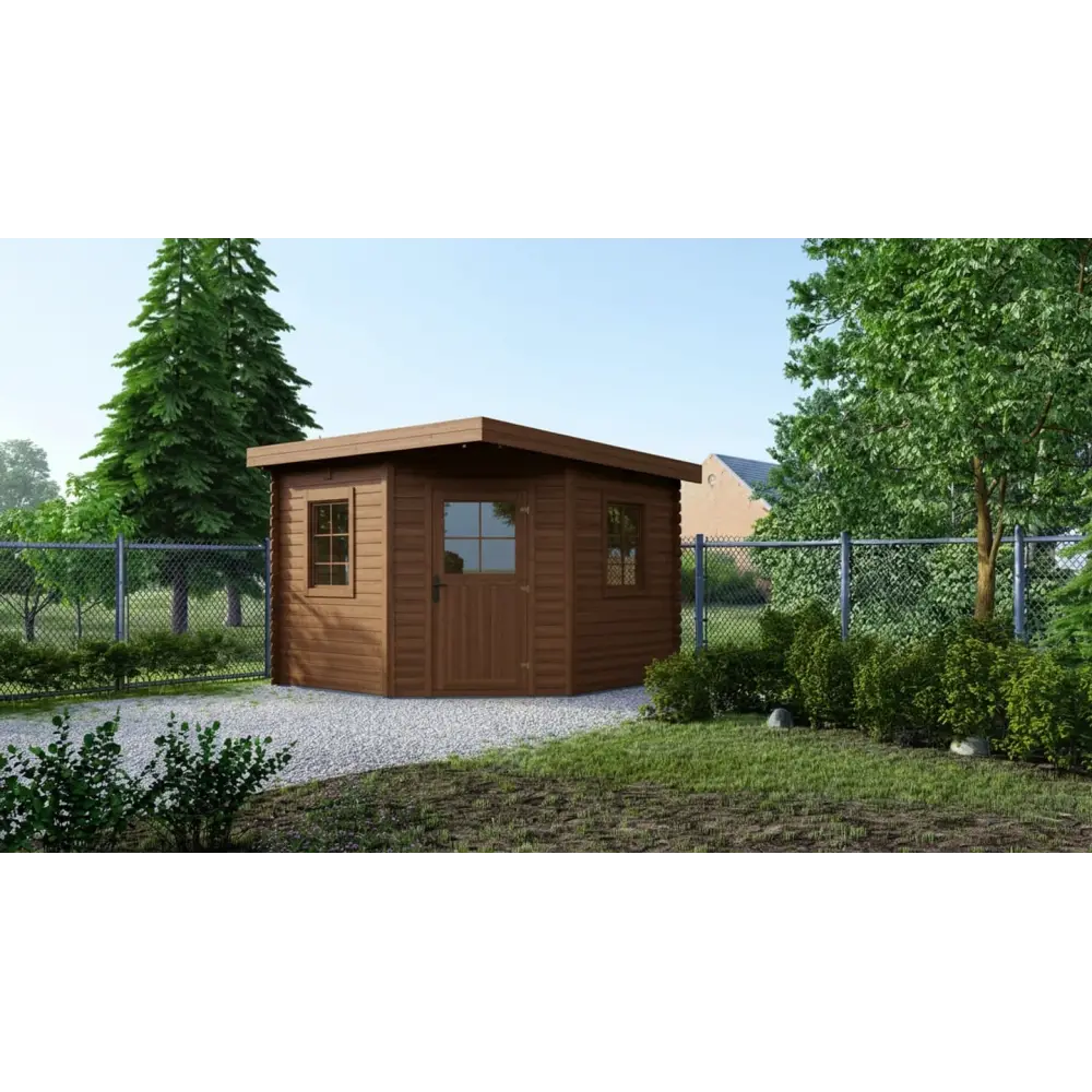 Abri de jardin en bois - 8m2 - 3x3m - Traité - Ep. 28mm - Couleur: marron