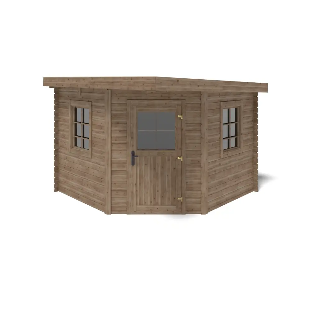 Abri de jardin en bois - 8m2 - 3x3m - Traité - Ep. 28mm - Couleur: marron