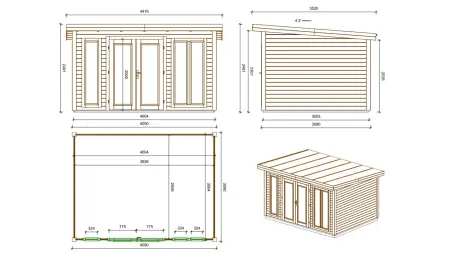 Abri de jardin en bois Kira 4,04x3,09m - 12m2 - Ep. 34mm